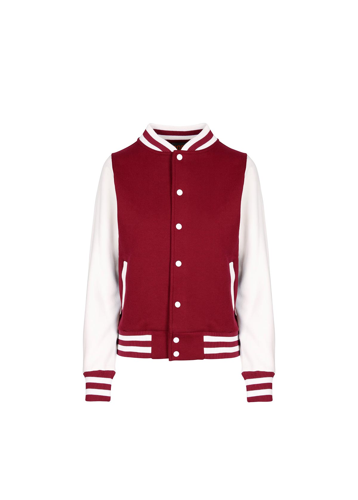Women Maroon White Varsity Jacket